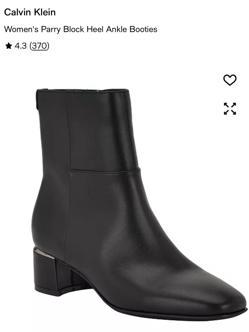 Calvin Klein PERRY Black Leather Block Heel Ankle Booties